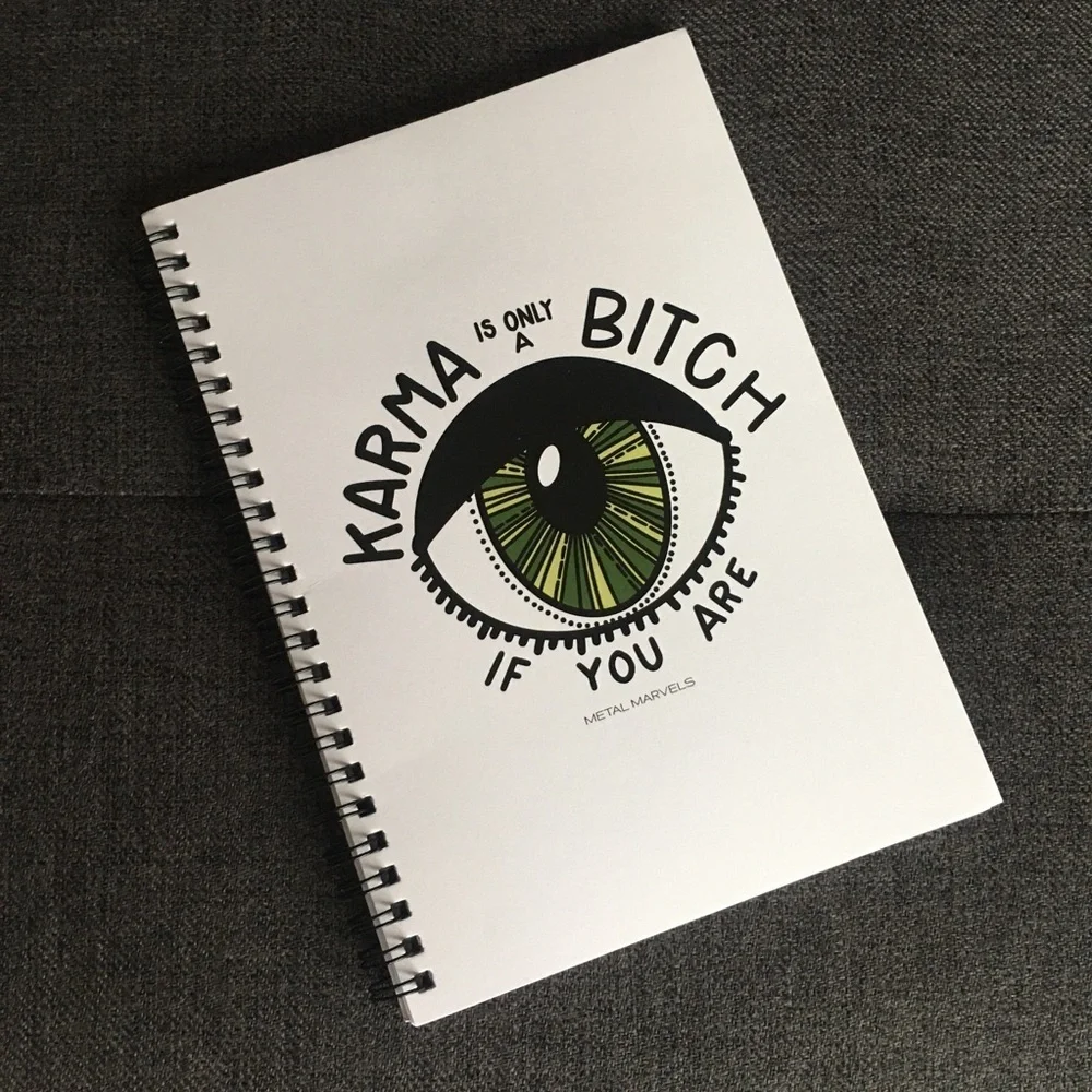 “Karma Is Only A B**** If You Are” Notebook, Journal, White, Green, ~65 pages